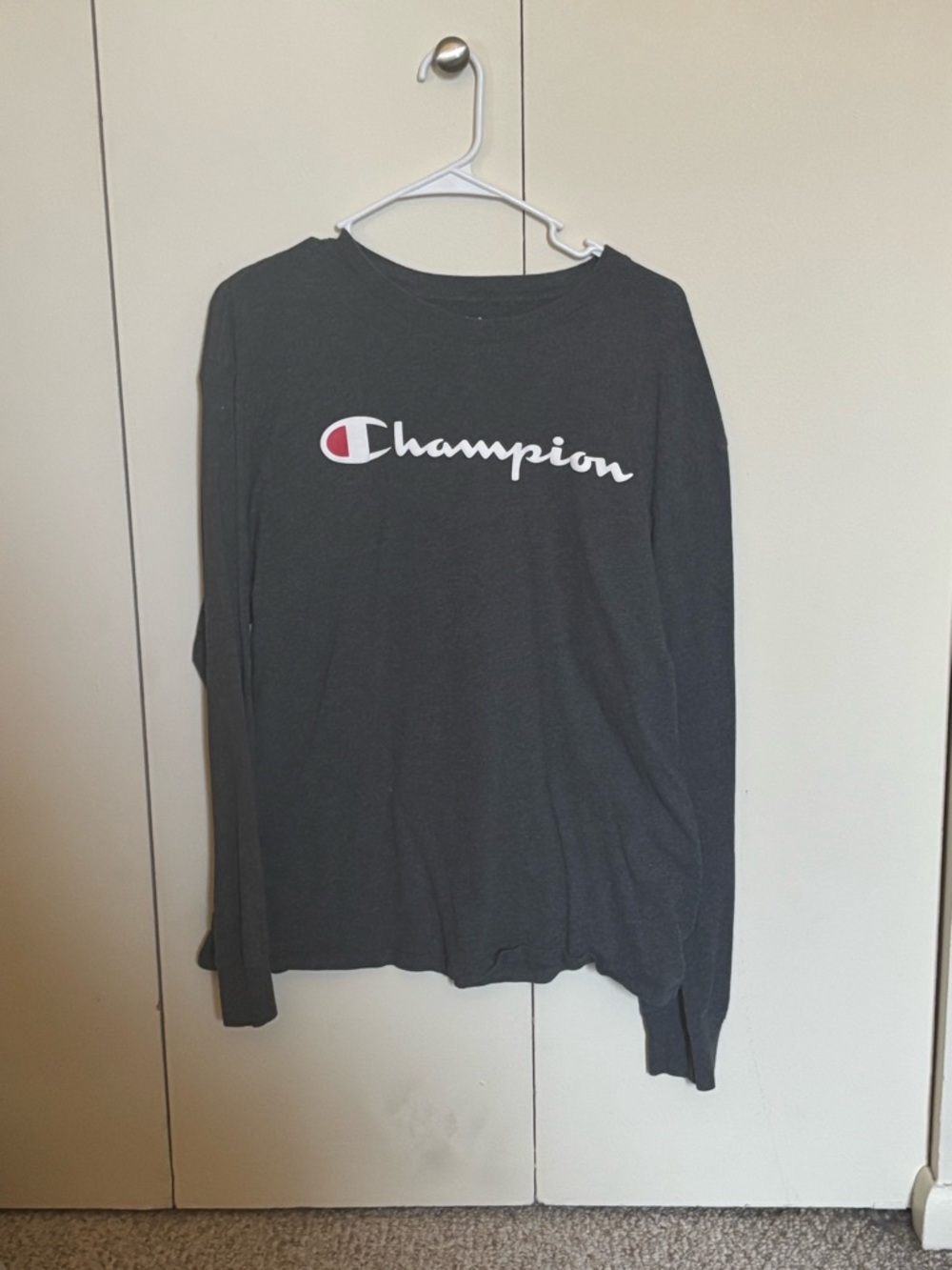 Champion Dark Grey Long Sleeve Tee with White Logo